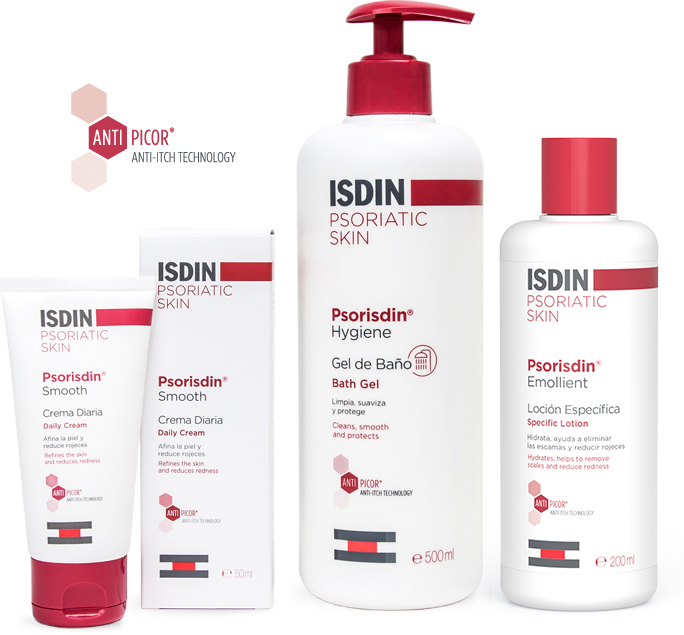 Psorisdin gel de baño, loción y crema, el y la higiene de la piel psoriasis | ISDIN