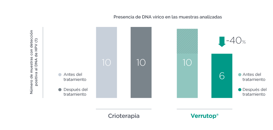 Estudio clínico: Verrutop reduce un 40% el DNA vírico mientras que la crioterapia no induce regresión