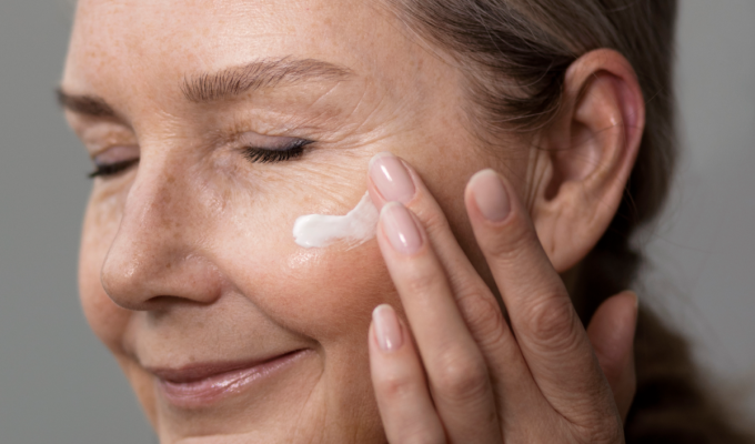 mujer combatiendo proceso de glicación en la piel con producto de skincare