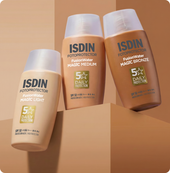Fotoprotectores Fusion Water MAGIC Light, Medium y Bronze SPF 50 para el rostro