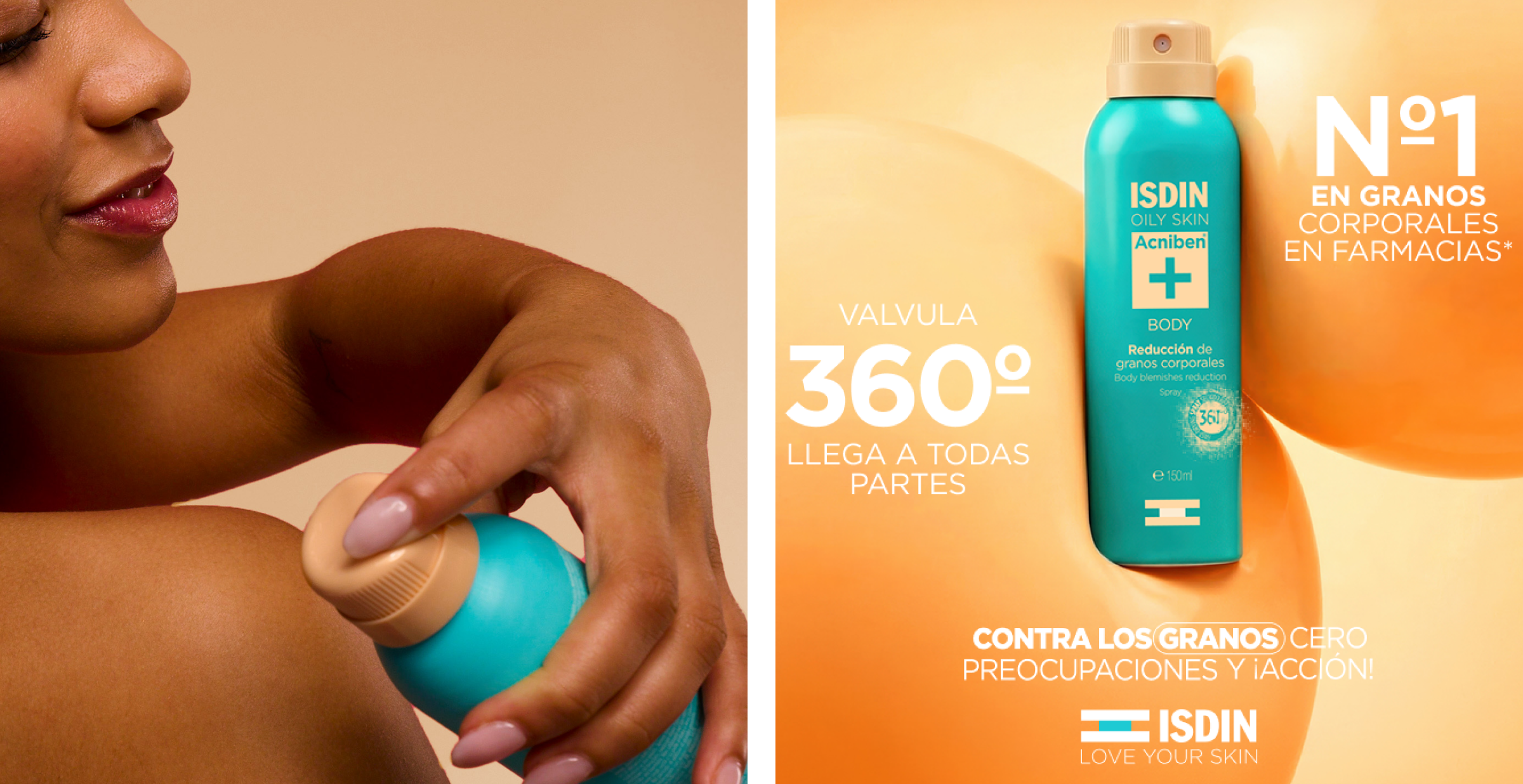 Acniben Body de ISDIN con válvula 360º para tratar granos corporales en espalda, hombros y pecho