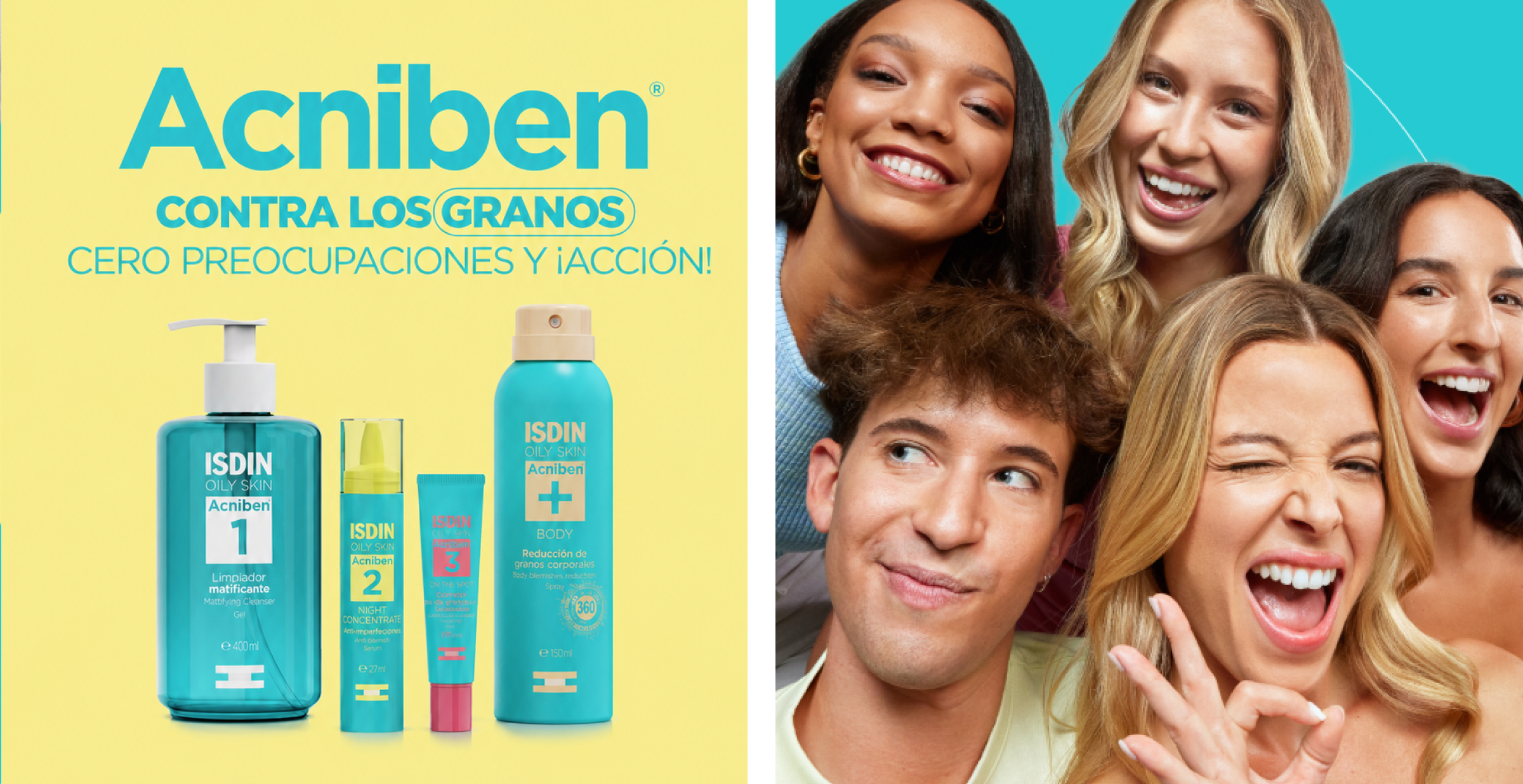 Jóvenes con piel saludable sonriendo, representando una rutina de cuidado para piel con tendencia acneica
