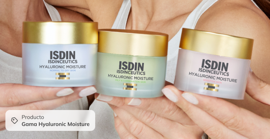 Cremas ISDIN Hyaluronic Moisture para distintos tipos de piel, ideales para recuperar la hidratación después de la exposición solar