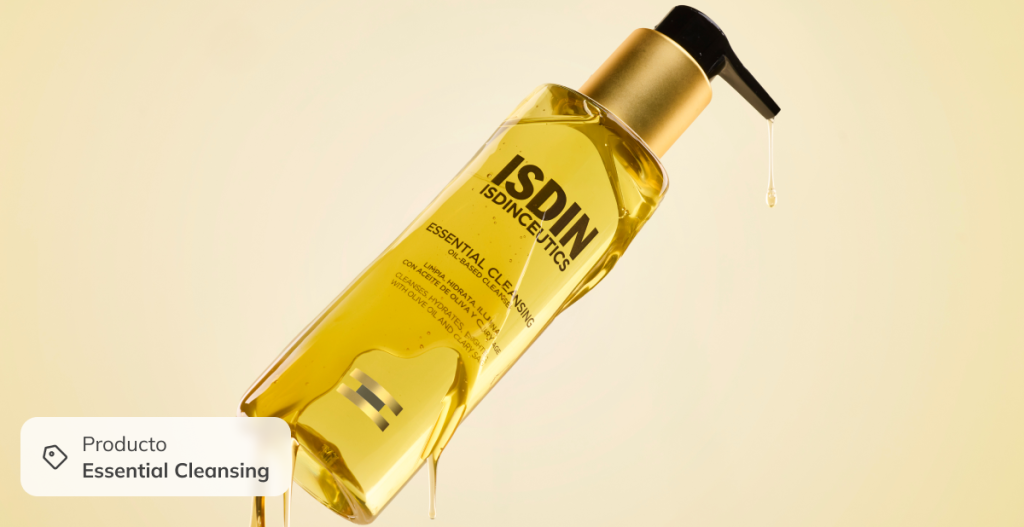 Aceite limpiador facial ISDIN Essential Cleansing, para retirar protector solar y restos de sal después de la playa