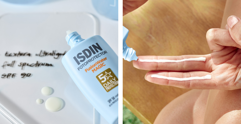 Protector solar facial SPF 50 para proteger la piel de la radiación UV y prevenir el fotoenvejecimiento durante el día. FUSION WATER MAGIC