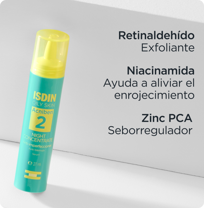 Acniben Night Concentrate con retinaldehído, niacinamida y Zinc PCA para piel con tendencia acneica.