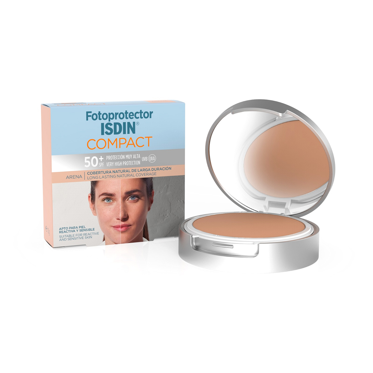Cobertura natural de larga duración
Maquillaje compacto con muy alta protección UVB/UVA SPF50+.
Protege y matifica en un único gesto. Proporciona la sensación de confort ideal para la piel mixta y grasa. Apto para piel sensible. Unifica el tono de piel aportando un tono natural que difumina las imperfecciones. Matificante. Ofrece una cobertura de larga duración. Oil free y no comedogénico. Resistente al agua.