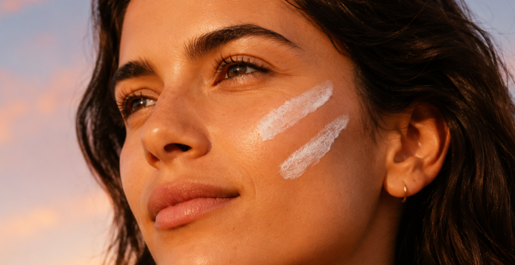 woman with sunscreen on her cheek